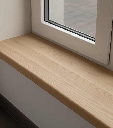 Підвіконня із дерева ясен, Цільноламельний меблевий щит використовується для виготовлення підвіконня для кухні